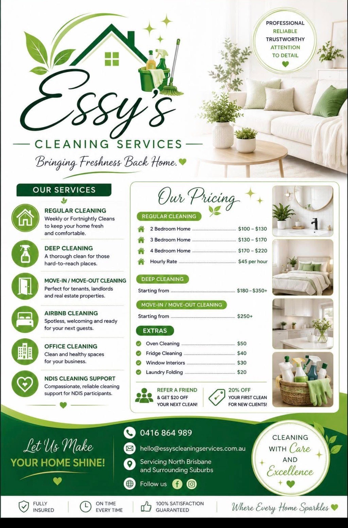 Essy's Cleaning Services flyer and pricing